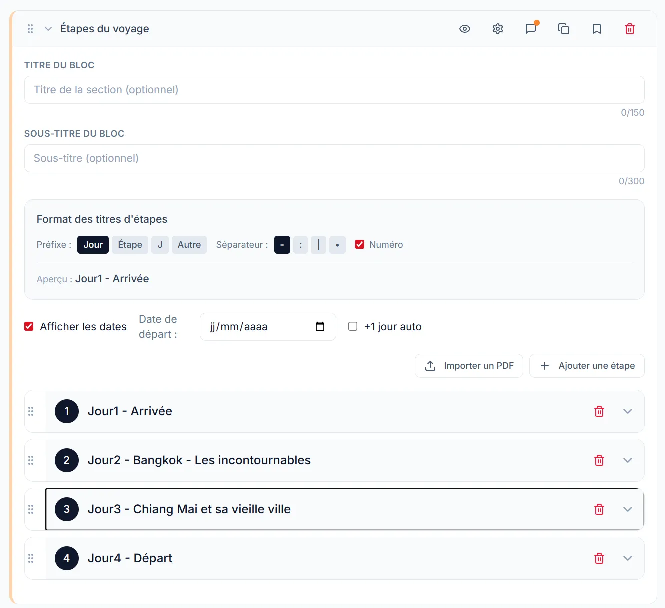 Bloc Etapes du voyage