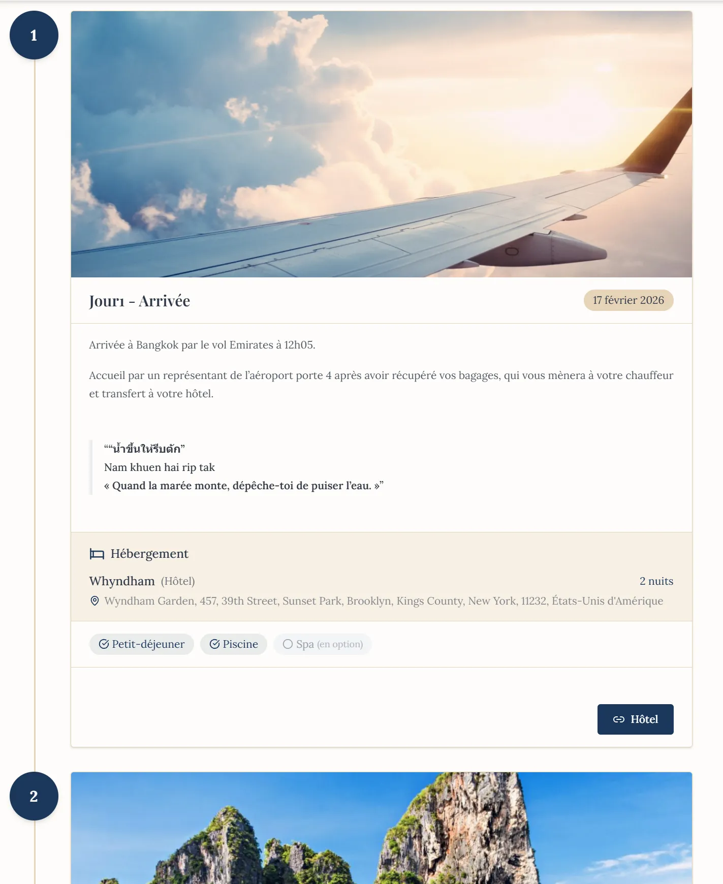 Carnet de voyage - Programme jour par jour