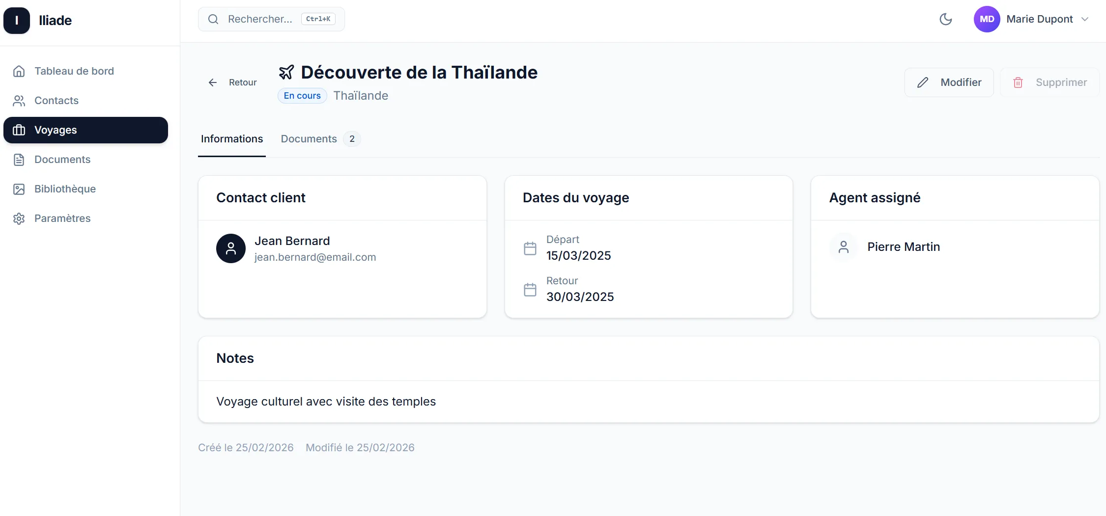 Gestion des voyages Iliade